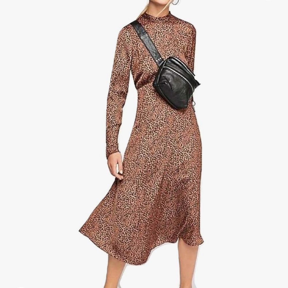 Free People Animal Print Mock Neck Midi Dress